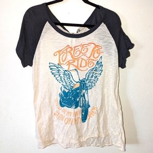 Lucky Brand EUC motorcycle free to ride top size large white blue orange